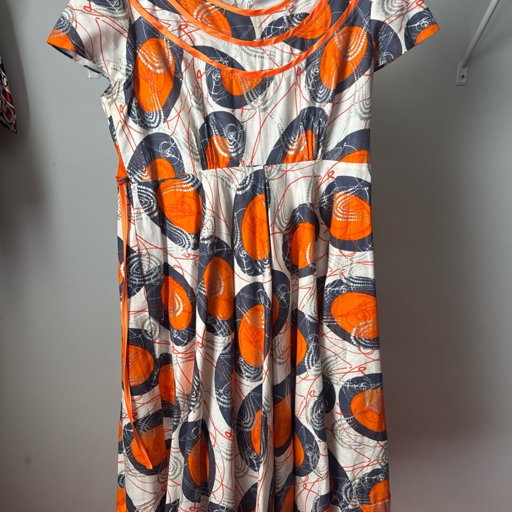 Vibrant Orange and Gray Patterned Dress